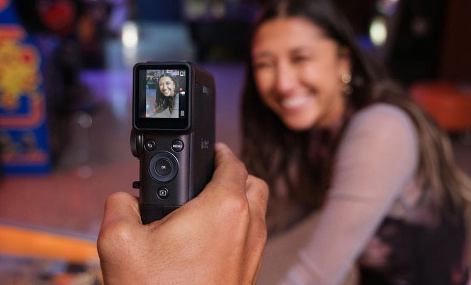 The rear LCD screen of the instax mini Evo Cinema displaying video playback
