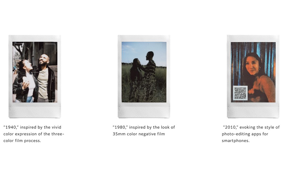 An instax mini print showing a video frame with an embedded QR code